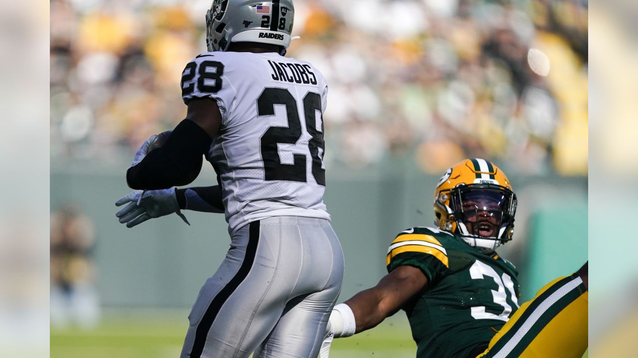 Oakland Raiders' Darren Waller reacts after catching a pass during the  first half of an NFL foo …