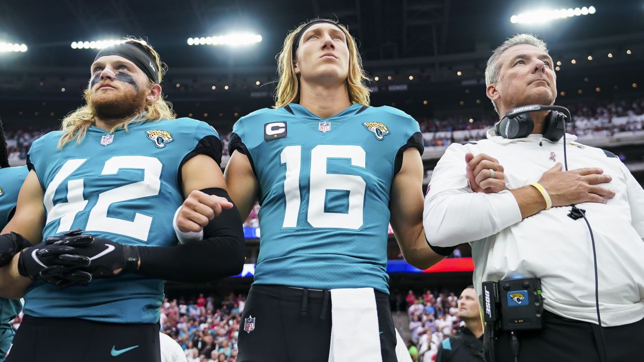 Houston, Texas, USA. September 12, 2021: Jacksonville Jaguars quarterback  Trevor Lawrence (16) during the first half of an NFL game between the  Houston Texans and the Jacksonville Jaguars on September 12, 2021