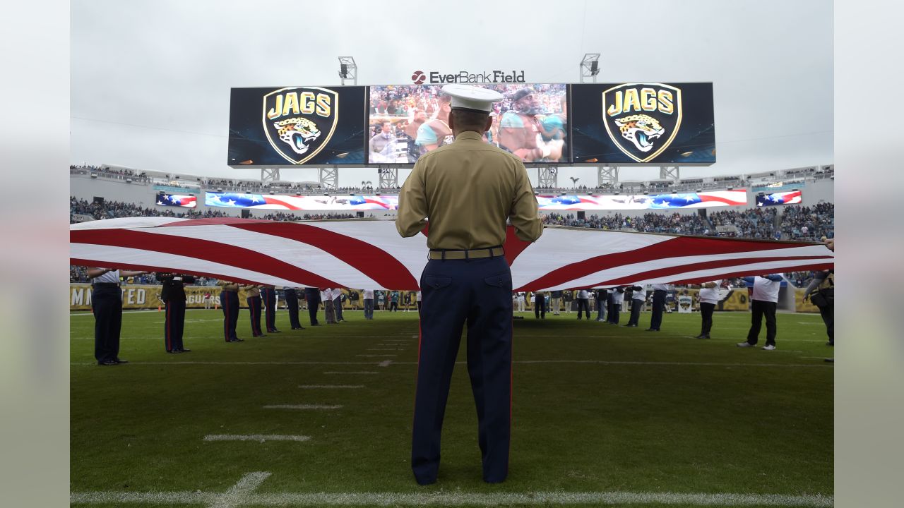 Cincinnati Bengals safety Michael Thomas (31) greets military personnel  before the start of an NFL football game between the Cincinnati Bengals and  the Carolina Panthers, during the NFL's Salute to Service Sunday