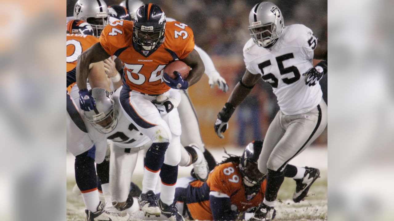 Denver Broncos wide receiver Demaryius Thomas (88) is hit by Oakland  Raiders linebacker Derrick Johnson (56) during the second half of an NFL  football game, Sunday, Sept. 16, 2018, in Denver. (AP …