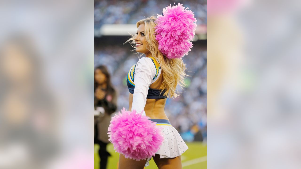 Seattle Seahawks cheerleaders pink pom,poms awareness.