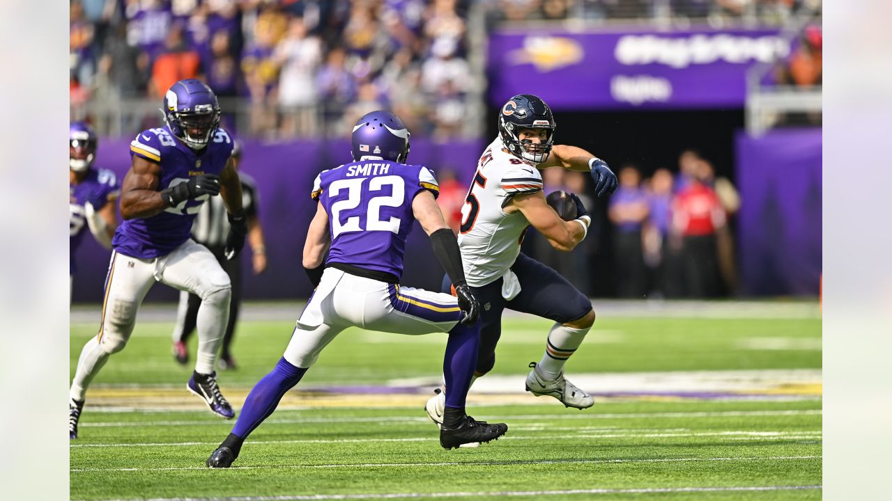 New Orleans Saints tight end Adam Trautman (82) runs the ball up the field  during an NFL football game against the Minnesota Vikings at Tottenham  Hotspur Stadium, Sunday, Oct. 2, 2022, in