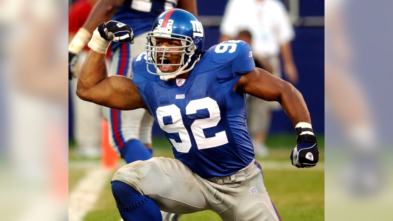 New York Giants Michael Strahan reacts to a sack in week 13 at Giants  Stadium in East Rutherford, New Jersey on December 4, 2005. The New York  Giants defeated the Dallas Cowboys