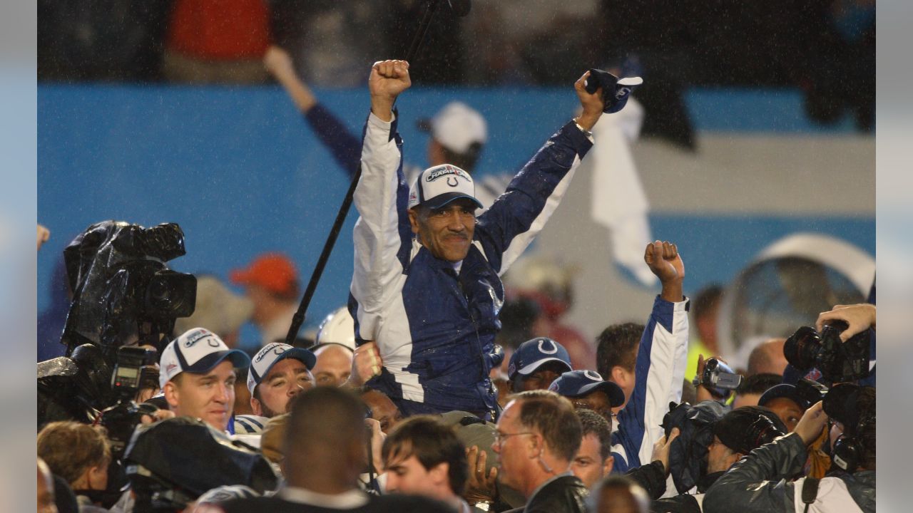 Head Coach Tony Dungy gets a Gatorade bath while the assistant