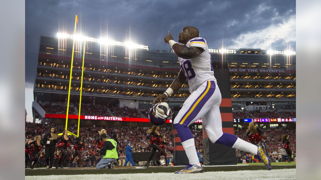 Adrian Peterson Number 28 Celebrates In The End Zone In A Football Game In  Raider Stadium, Oakland, California. Stock Photo, Picture and Royalty Free  Image. Image 49415758.