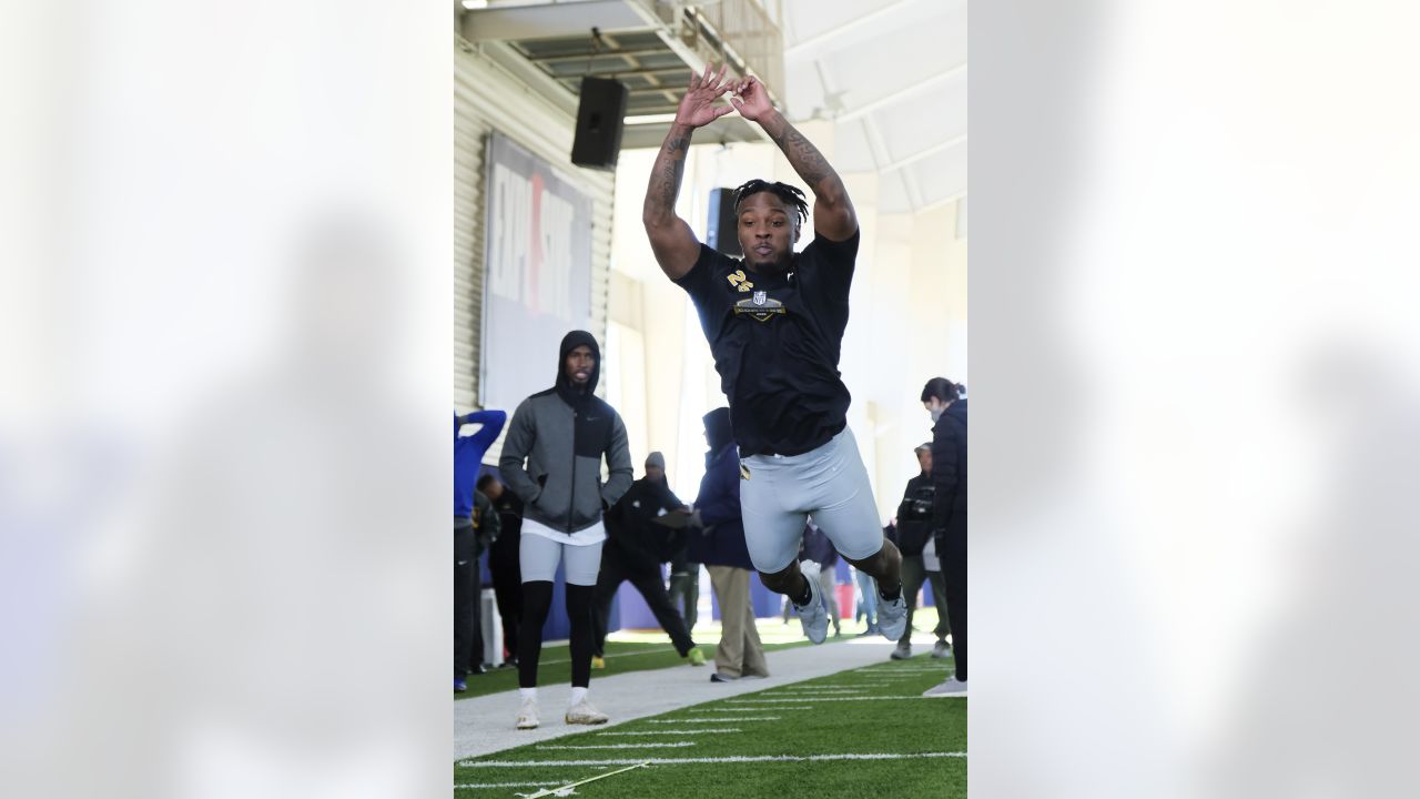 Bethune-Cookman offensive tackle Jamal Savage runs the 40-yard dash at the  NFL HBCU Combine at the University of South Alabama in Mobile, Ala. on  Saturday, Jan. 29, 2022. (Dan Anderson/AP Images for