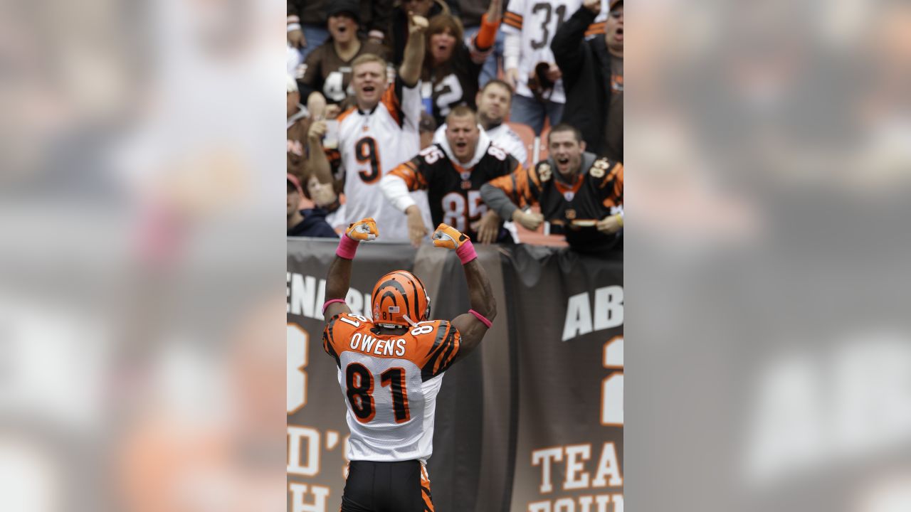 Cincinnati Bengals - Cincinnati Bengals wide receiver Terrell Owens (81)  runs after catching a pass from quarterback Carson Palmer against the  Cleveland Browns in their NFL football game on Sunday, Oct. 3