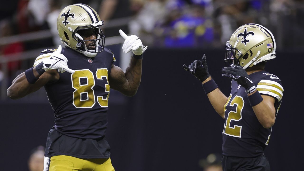 ATLANTA, GA - SEPTEMBER 11: New Orleans Saints wide receiver Chris Olave  (12) during the Week 1 NFL game between the New Orleans Saints and the Atlanta  Falcons on Septermber 11, 2022