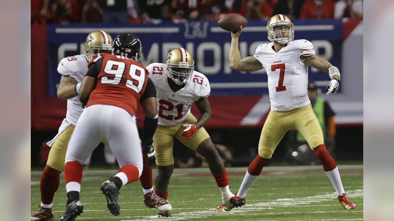 San Francisco 49ers quarterback Colin Kaepernick (7) throws the ball during  the NFL football pre-season game between the San Francisco 49ers and the  New Orleans Saints in New Orleans, Louisiana. The Saints