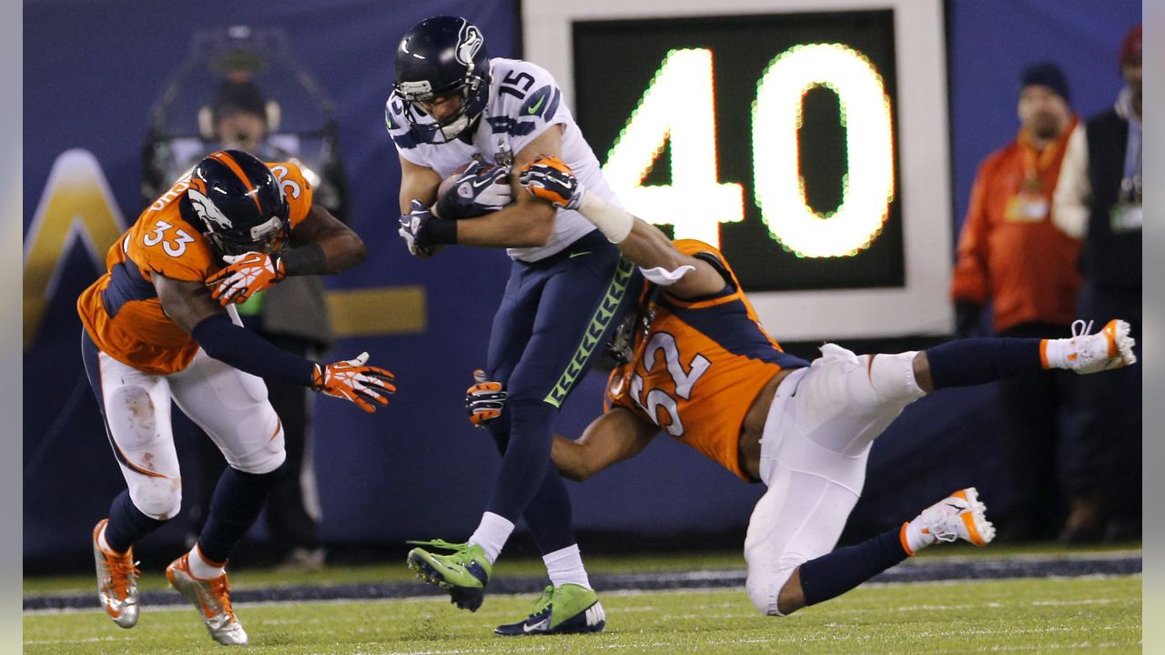 Denver Broncos cornerback Champ Bailey (24) in action against the Seattle  Seahawks at the Super Bowl XLVIII at MetLife Stadium in East Rutherford, New  Jersey on February 2, 2014. MetLife Stadium hosts