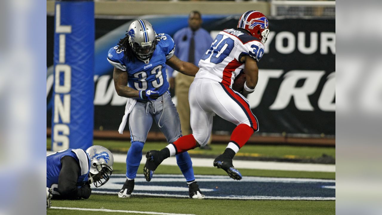 Detroit Lions cornerback Paul Pratt points at the line of scrimmage, in the  third quarter of a preseason NFL football game with the Buffalo Bills,  Thursday, Sept. 2, 2010, in Detroit. The