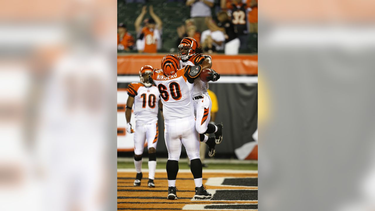 The Cincinnati Bengals running back Rudi Johnson (32) rushes up