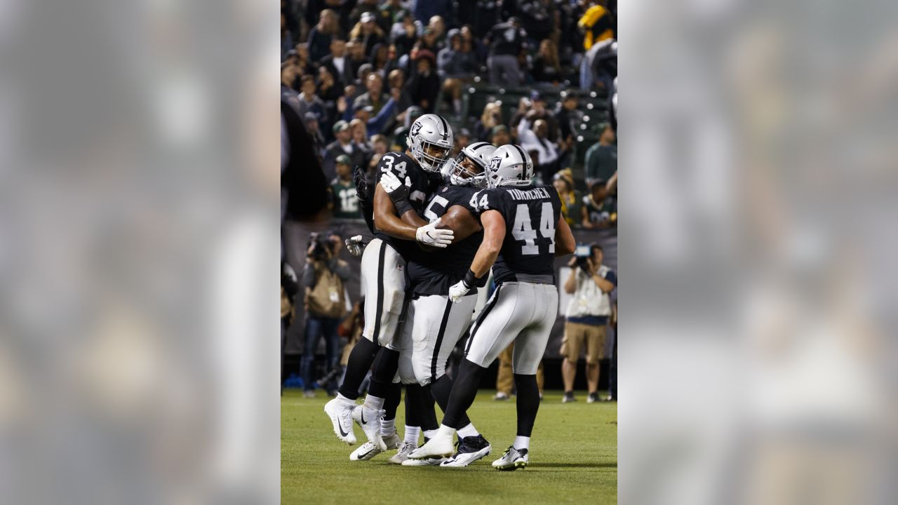 Oakland Raiders wide receiver Keon Hatcher (14) celebrates with