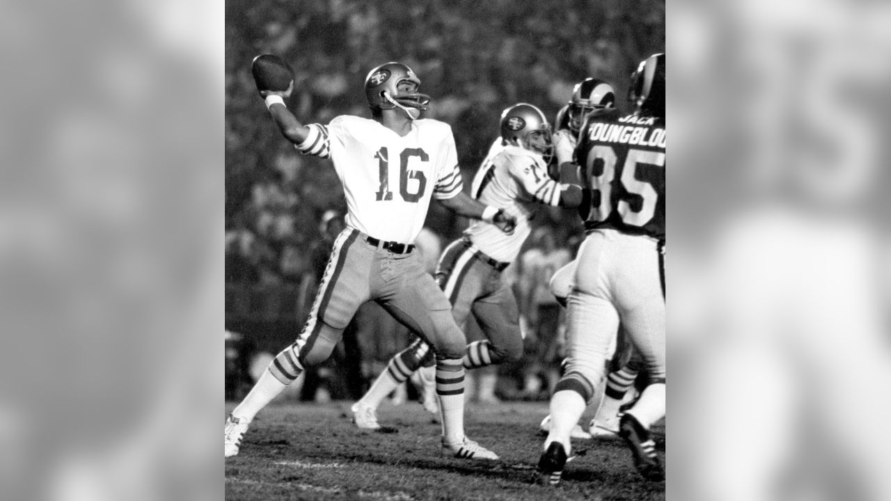 Oakland Raiders quarterback Jim Plunkett (16) prepares to throw the ball in  a game against the …