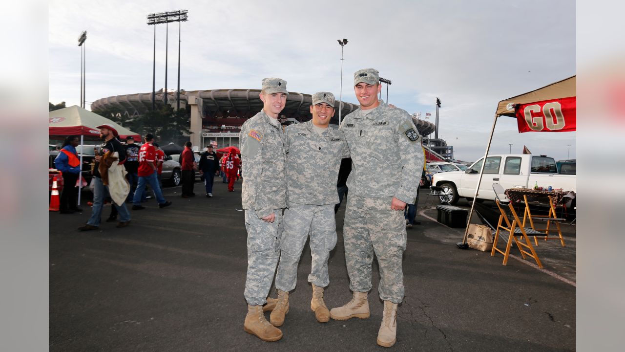 Salute to Service military appreciation logo is prominently displayed on  the goalpost during an NFL football game between the Tennessee Titans and  the Chicago Bears Sunday, Nov. 8, 2020, in Nashville, Tenn.