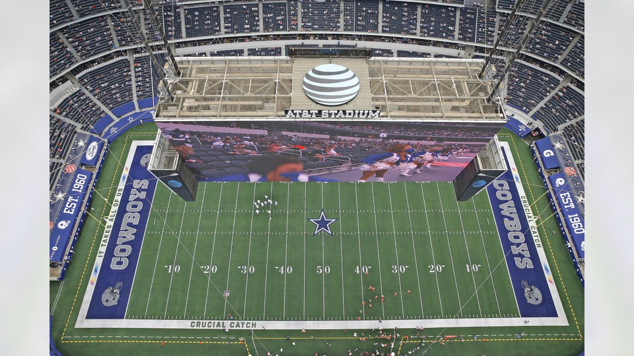 A Crucial Catch banner is seen in U.S. Bank Stadium before an NFL