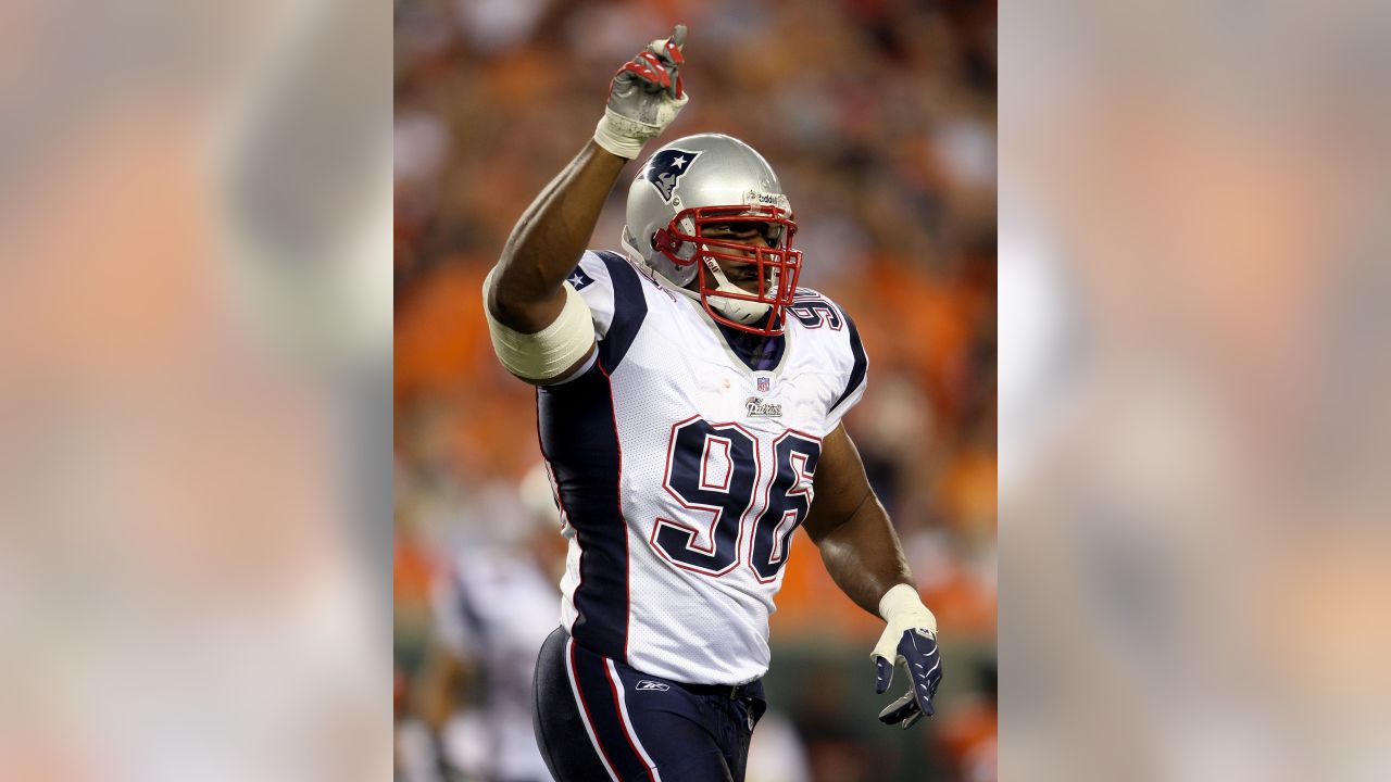 New England Patriots' Adalius Thomas (96) celebrates a sack on