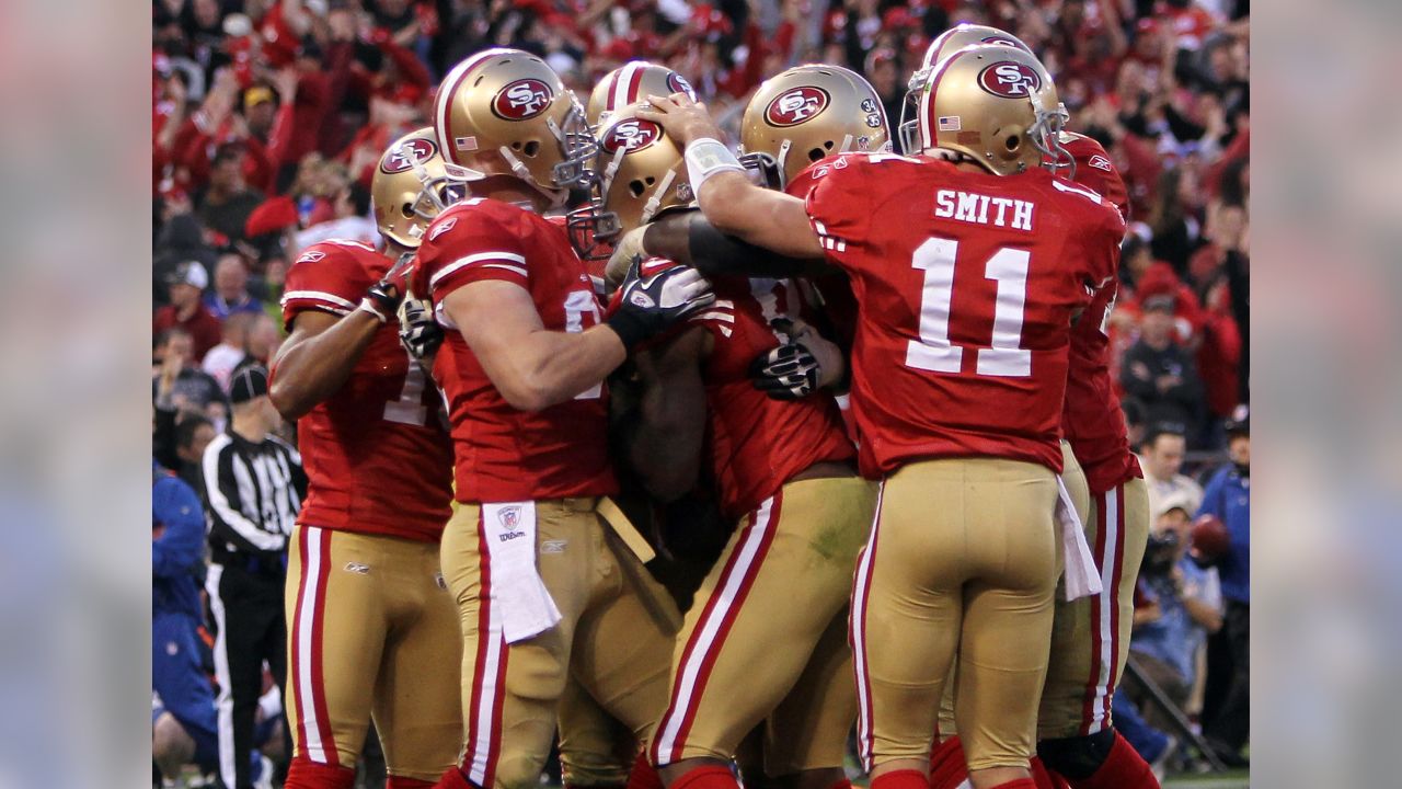 San Francisco, California, USA. 19th Nov, 2012. San Francisco 49ers wide  receiver Michael Crabtree (15) and quarterback Colin Kaepernick (7)  celebrate touchdown on Monday at Candlestick Park in San Francisco, CA. The