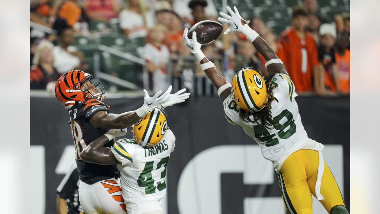 Green Bay Packers cornerback Kiondre Thomas (43) gets set on