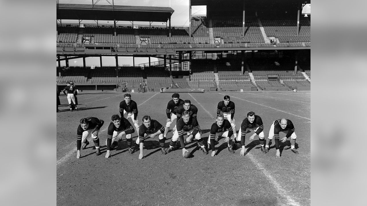 The Chicago Bears pose in their starting line up at Griffith Stadium in  Washington, D.C., on Dec. 7, 1940. The Bears face the Washington Redskins  in the NFL Championship game tomorrow. The