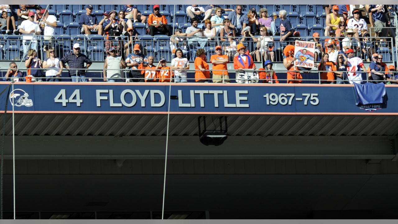 Floyd Little (44) Denver Broncos back, plunges over the goal line