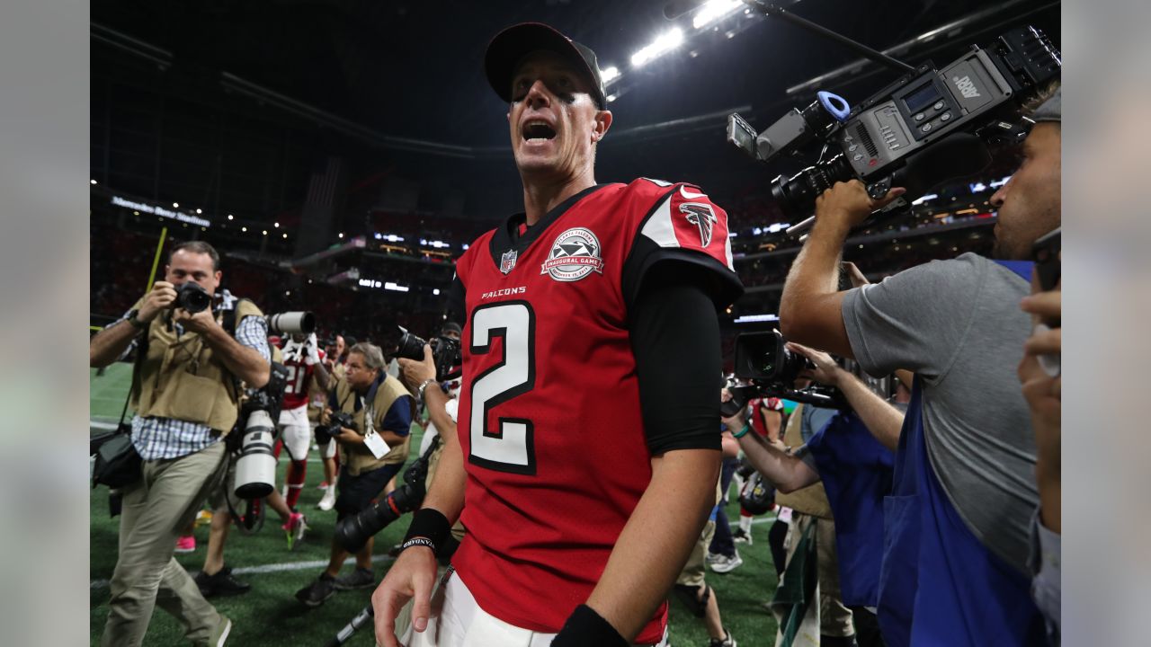 A general overall interior view of Mercedes-Benz Stadium as the Atlanta  Falcons take on the Green Bay Packers during an NFL football game, Sunday,  Sep. 17, 2023, in Atlanta. The Atlanta Falcons