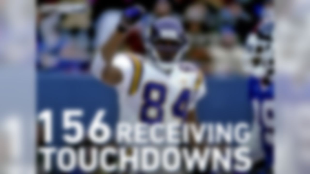 Throughout Moss' career as a wide receiver, he amassed 156 receiving touchdowns. He ranks second in Minnesota Vikings history with 92 receiving touchdowns and is tied for third in New England Patriots history with 50.