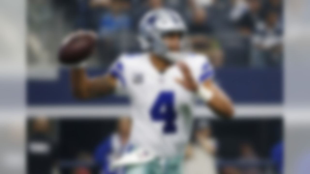 Dallas Cowboys quarterback Dak Prescott (4) passes in the first half of an NFL football game against the Detroit Lions in Arlington, Texas, Sunday, Sept. 30, 2018. (AP Photo/Roger Steinman)