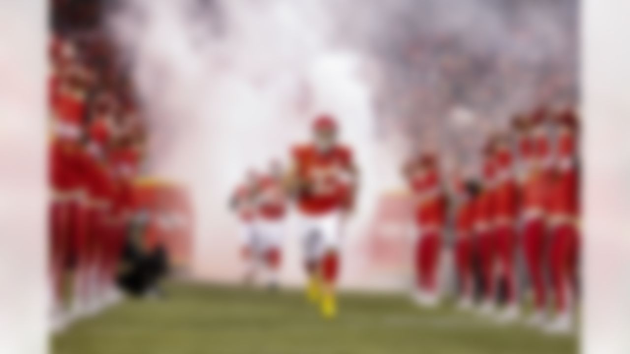 Kansas City Chiefs tight end Travis Kelce (87) takes the field prior to an NFL Conference Championship playoff game against the Cincinnati Bengals on Sunday, January 29, 2023 in Kansas City, Missouri.
