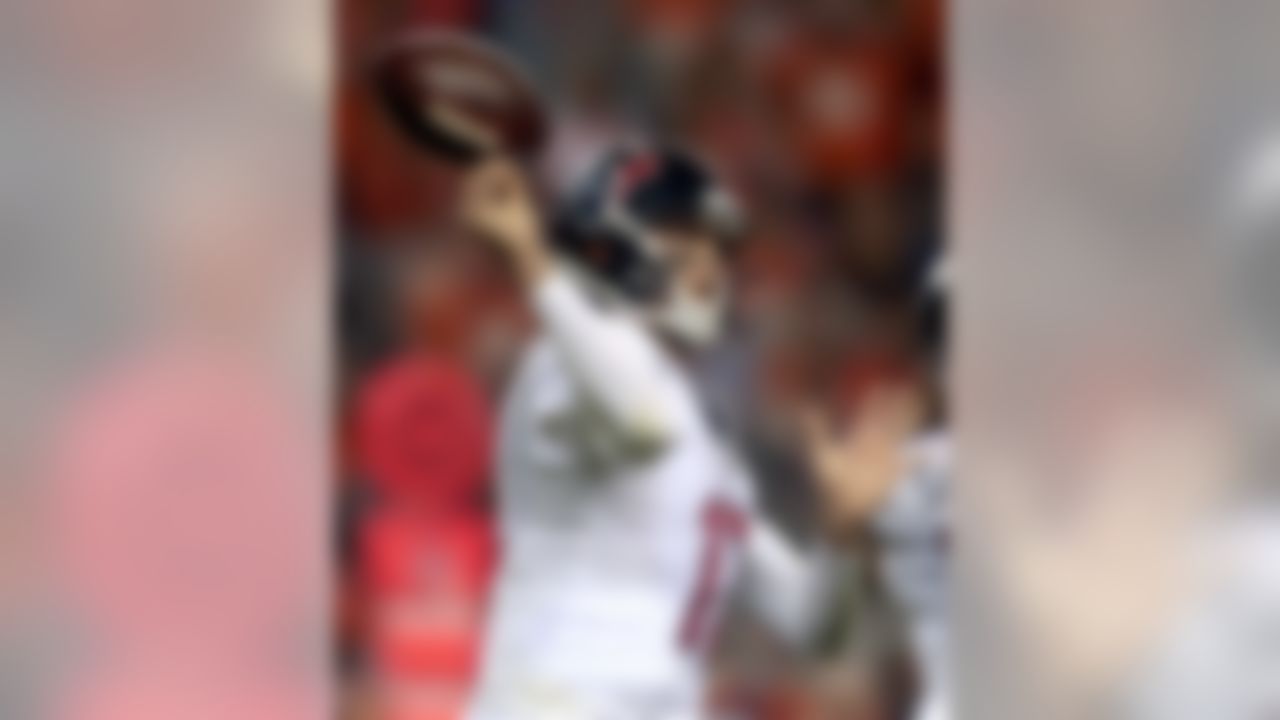 Houston Texans quarterback Brock Osweiler (17) bobbles the throw during the second half of an NFL football game against the Denver Broncos, Monday, Oct. 24, 2016, in Denver. (AP Photo/Joe Mahoney)