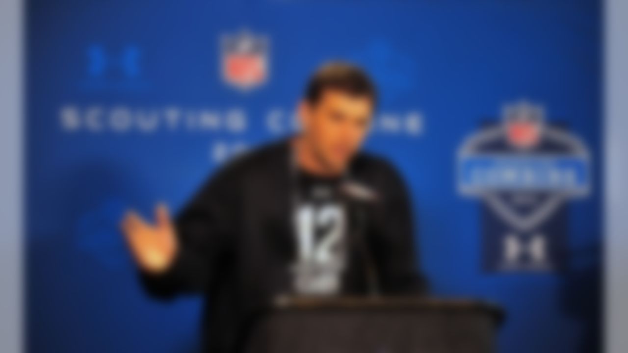 Stanford quarterback Andrew Luck speaks during the 2012 NFL Scouting Combine at Lucas Oil Stadium on Feb. 24 in Indianapolis, Ind. (Gary A. Vasquez/NFL)