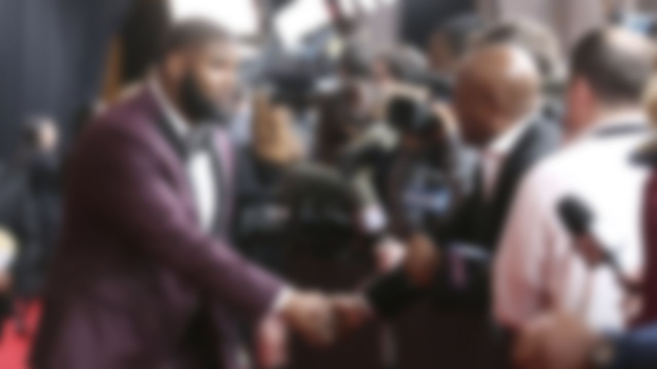 New York Jets defensive end Sheldon Richardson is interviewed at the 3rd Annual NFL Honors awards show at Radio City Music Hall on February 1, 2014 in New York, NY.