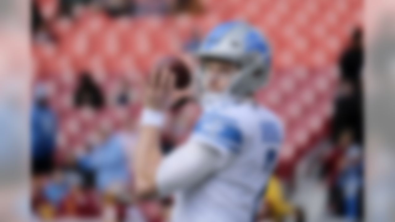 Detroit Lions quarterback Jeff Driskel works out prior to an NFL football game against the Washington Redskins, Sunday, Nov. 24, 2019, in Landover, Md. (AP Photo/Mark Tenally)