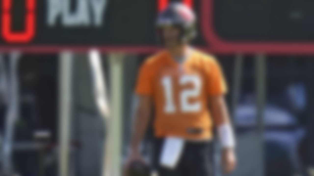 Tampa Bay Buccaneers quarterback Tom Brady watches a drill during an NFL football minicamp Thursday, June 10, 2021, in Tampa, Fla.
