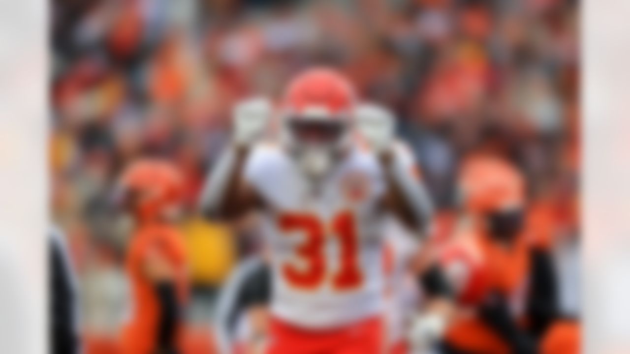 Kansas City Chiefs running back Darrel Williams (31) celebrates after scoring a touchdown during an NFL football game against the Cincinnati Bengals on Sunday, January 2, 2022 in Cincinnati, Ohio.
