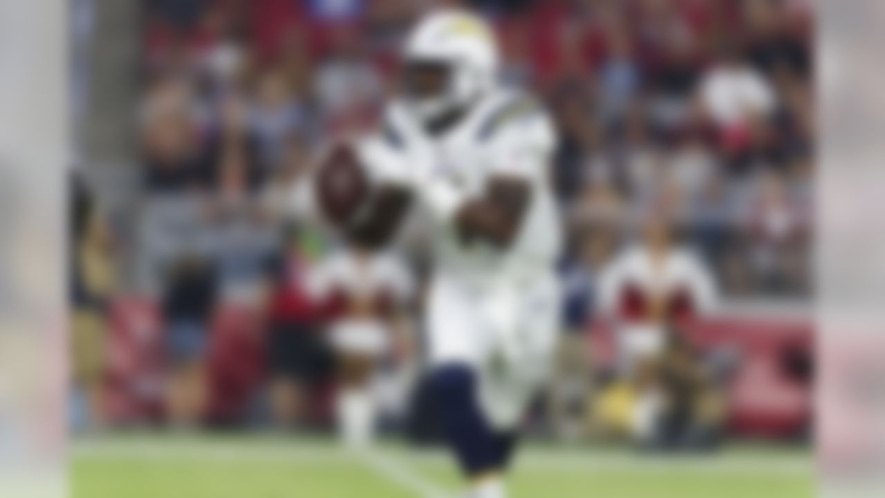 Los Angeles Chargers quarterback Cardale Jones (7) looks to pass during an NFL preseason football game, Saturday, Aug. 11, 2018, in Glendale, Ariz. The Cardinals defeated the Chargers, 24-17. (Ryan Kang/NFL)