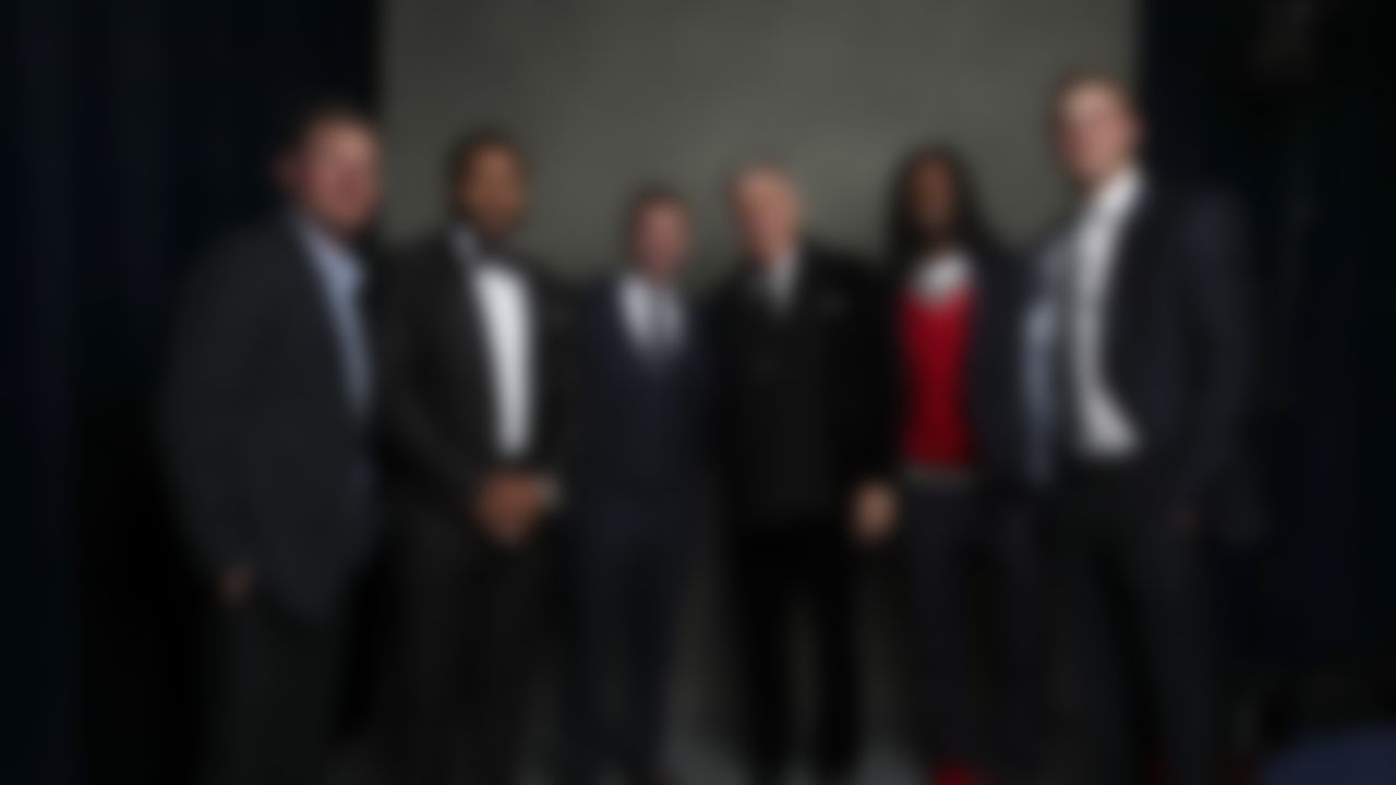 (L-R) Los Angeles Rams general manger Les Snead, defensive end Aaron Donald, head coach Sean McVay, owner Stan Kroenke, running back Todd Gurley and quarterback Jared Goff pose for a photo after McVay won the AP Coach of the Year award during the 7th Annual NFL Honors awards show on Saturday, Feb. 3, 2018 in Minneapolis.