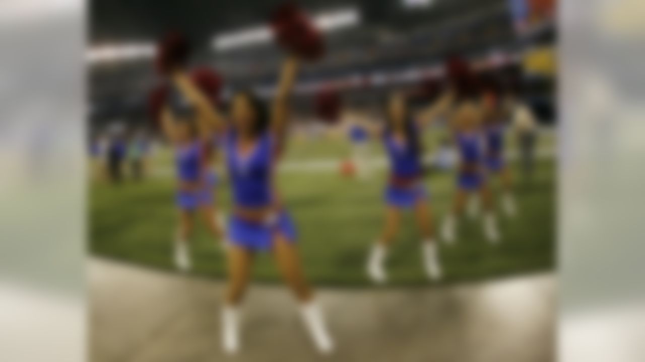 The Buffalo Bills cheerleaders perform on the sidelines during the first half of an NFL football game against the Washington Redskins at the Rogers Centre in Toronto, Sunday, Oct. 30, 2011. (AP Photo/Derek Gee)