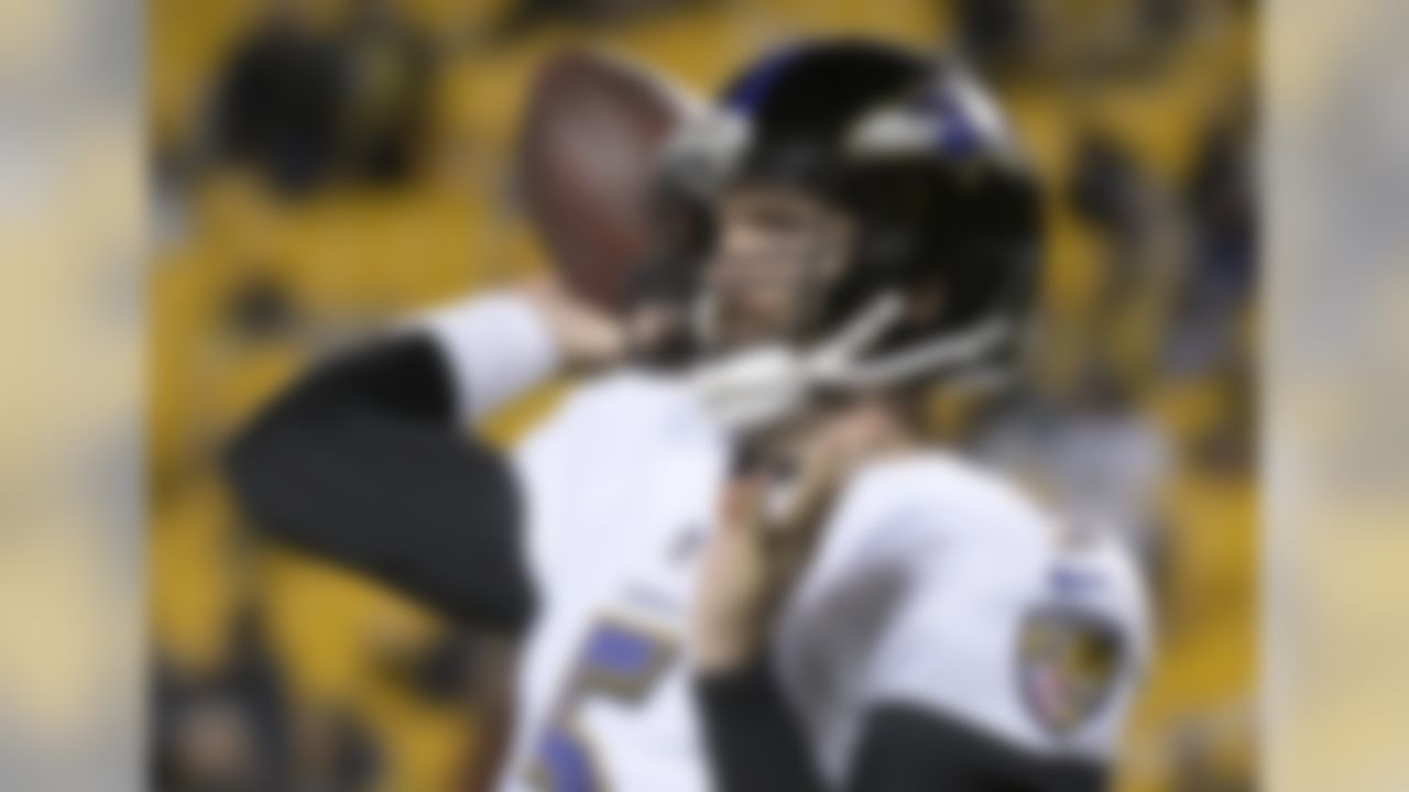 Baltimore Ravens quarterback Joe Flacco (5) warms up before an NFL football game against against the Pittsburgh Steelers in Pittsburgh, Sunday, Dec. 10, 2017. (AP Photo/Don Wright)