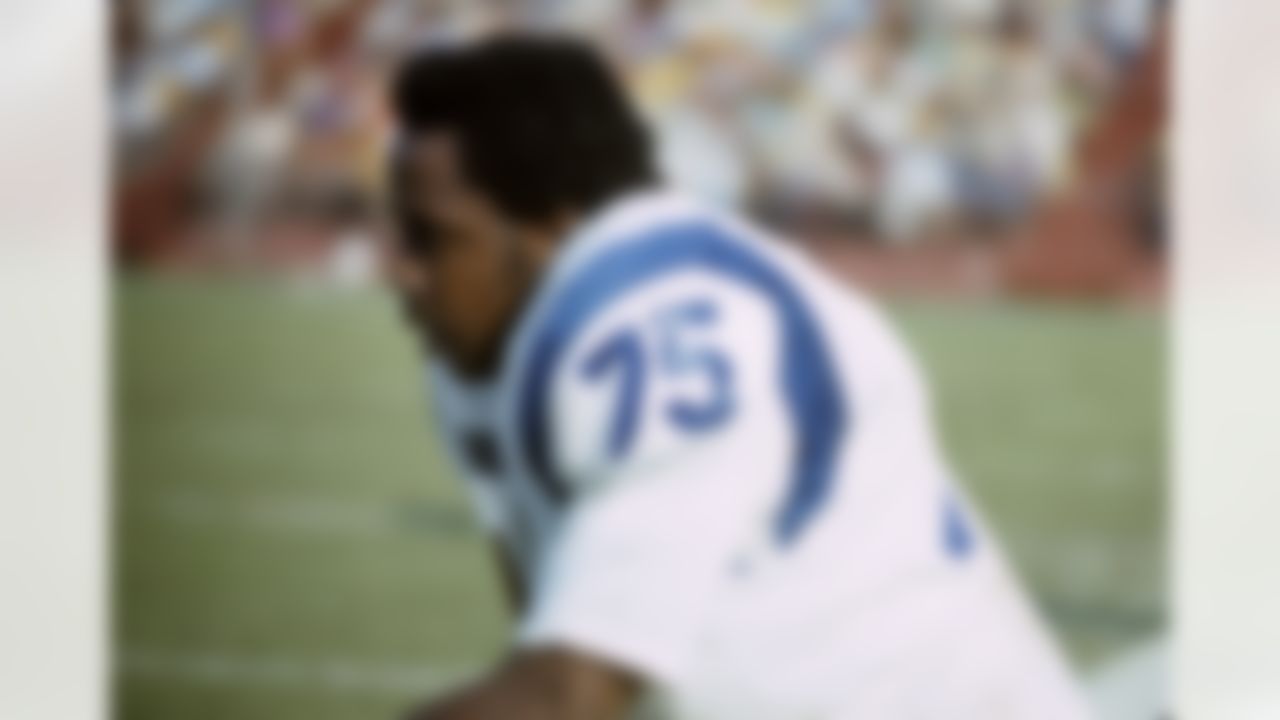 Los Angeles Rams Hall of Fame defensive end Deacon Jones (75) in 1971. (National Football League)
