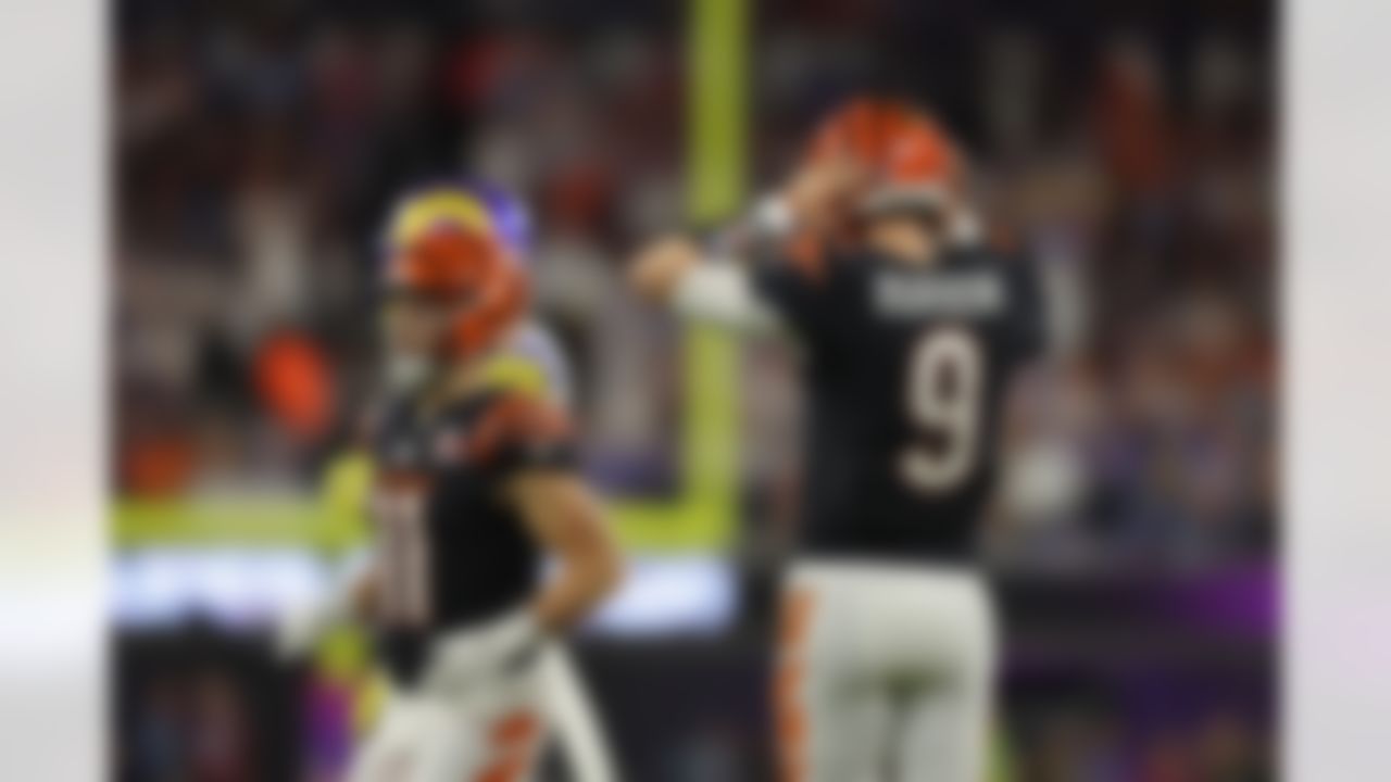 Cincinnati Bengals quarterback Joe Burrow (9) reacts during Super Bowl LVI on Sunday, February 13, 2022 in Inglewood, California.
