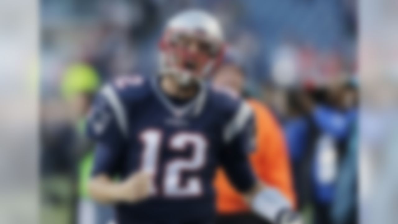 New England Patriots quarterback Tom Brady takes the field for warm ups before an NFL football game against the Philadelphia Eagles, Sunday, Dec. 6, 2015, in Foxborough, Mass. (AP Photo/Charles Krupa)