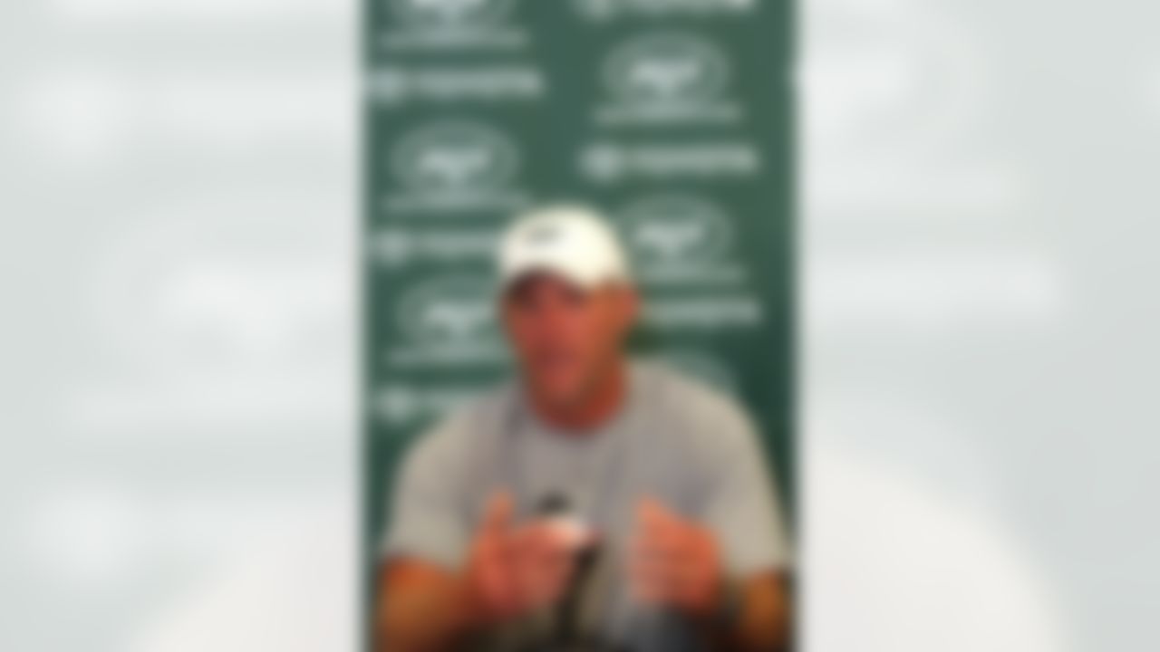 CLEVELAND, OH - AUGUST 7: Brett Favre of the New York Jets speaks during a press conference on August 7, 2008 in Cleveland, Ohio. The press conference was held prior to a preseason game against the Cleveland Browns. (Photo by Joe Robbins/Getty Images)