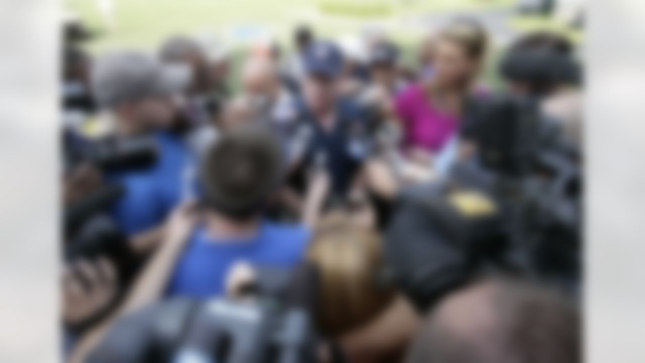 NFL Commissioner Roger Goodell meets with reporters while visiting the Detroit Lions NFL football training camp, Thursday, Aug 2, 2012, in Allen Park, Mich. (AP Photo/Duane Burleson)