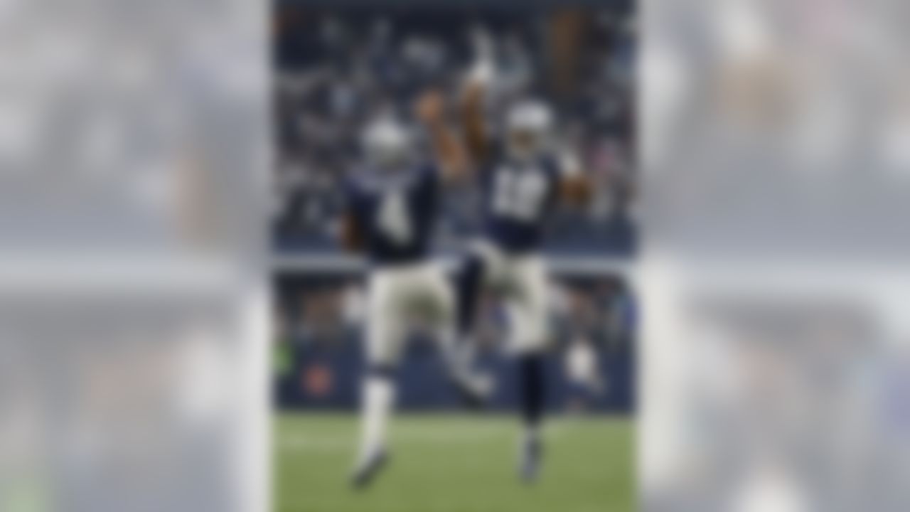 Dallas Cowboys quarterback Dak Prescott (4) and wide receiver Brice Butler (19) celebrate a touchdown against the Washington Redskins during an NFL football game, Thursday, Nov. 24, 2016, in Arlington, Texas. (AP Photo/Ron Jenkins)