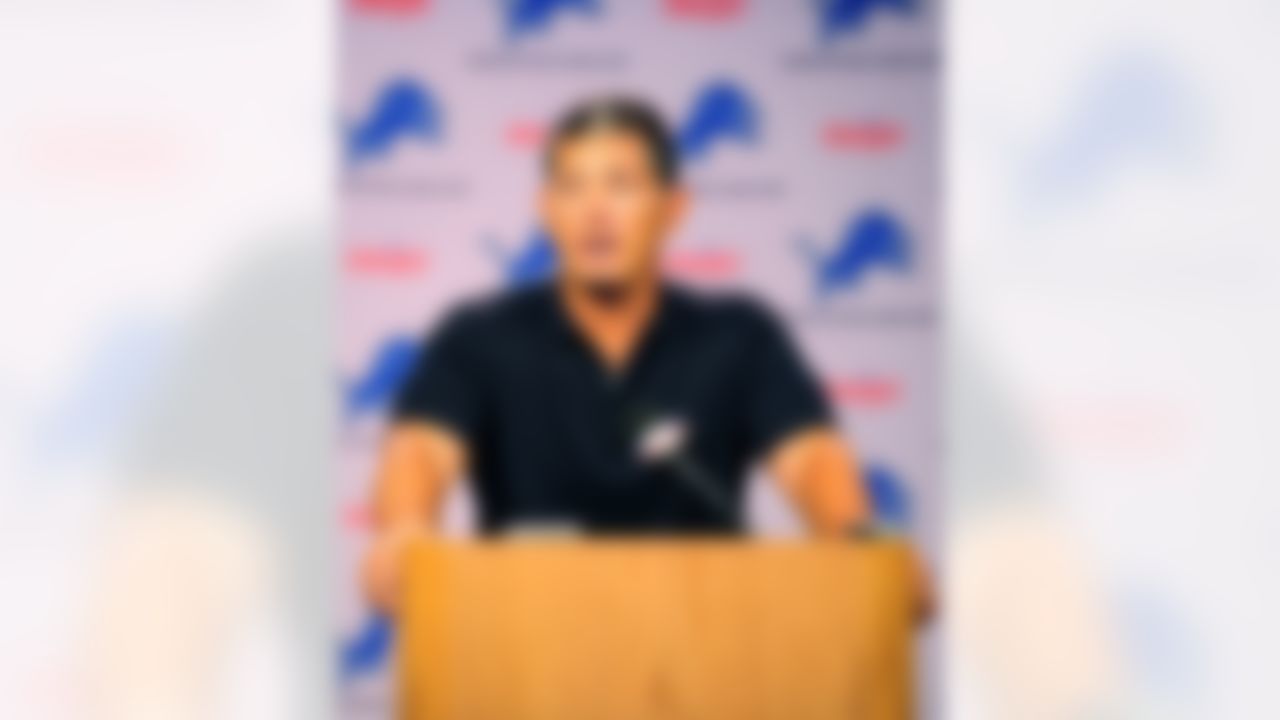 Jul 28, 2011; Allen Park, MI, USA; Detroit Lions head coach Jim Schwartz during a press conference at the Detroit Lions training facility. Mandatory Credit: Andrew Weber-US PRESSWIRE