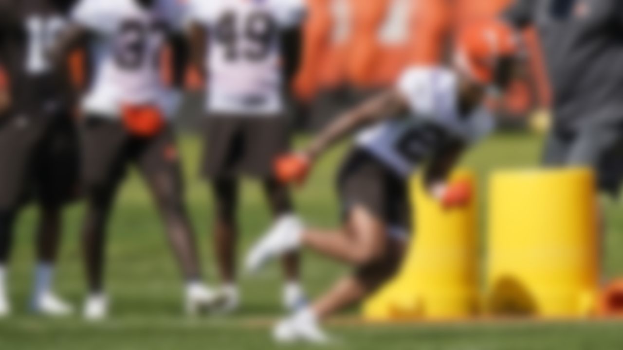 Cleveland Browns cornerback Greg Newsome II runs a drill during an NFL football rookie minicamp at the team's training camp facility, Friday, May 14, 2021, in Berea, Ohio.