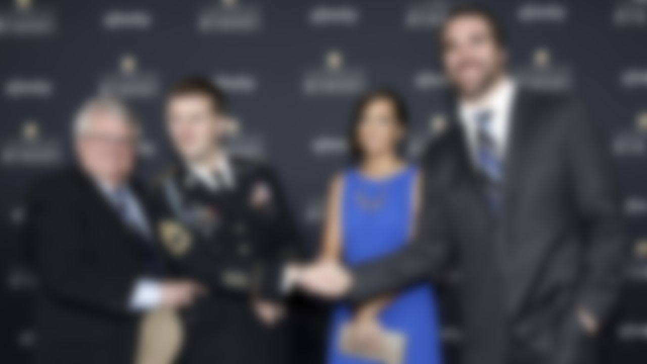 Chicago Bears defensive end Jared Allen (right) is seen on the red carpet for the 4th Annual NFL Honors awards show at the Phoenix Symphony Hall on Saturday, January 31, 2015 in Phoenix, AZ.