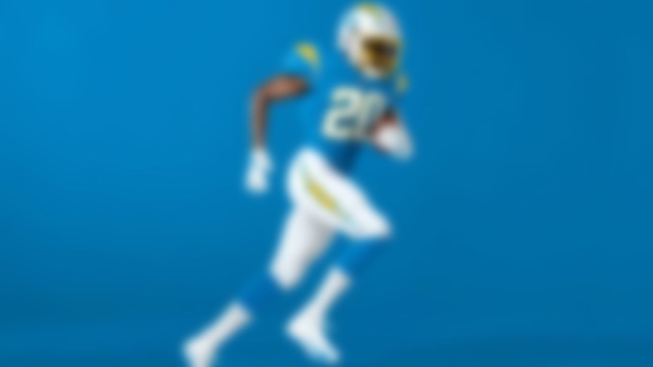 Los Angeles Chargers defensive back Desmond King II (20)  in the new Chargers 2020 uniforms.