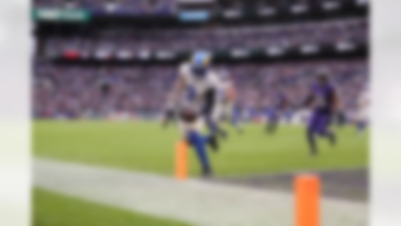 Los Angeles Rams wide receiver Odell Beckham Jr. (3) scores a touchdown during an NFL football game against the Baltimore Ravens on Sunday, January 2, 2022 in Baltimore, Maryland.